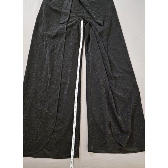 Addison Evenings Womens Black Slit Leg V Neck Glitter Jumpsuit Romper Whimsigoth - Picture 8 of 9